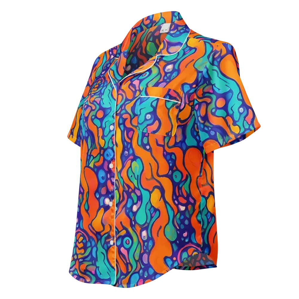 Chromatic Tidal Pool on Women's Short Sleeve Pajama Top — Left Front