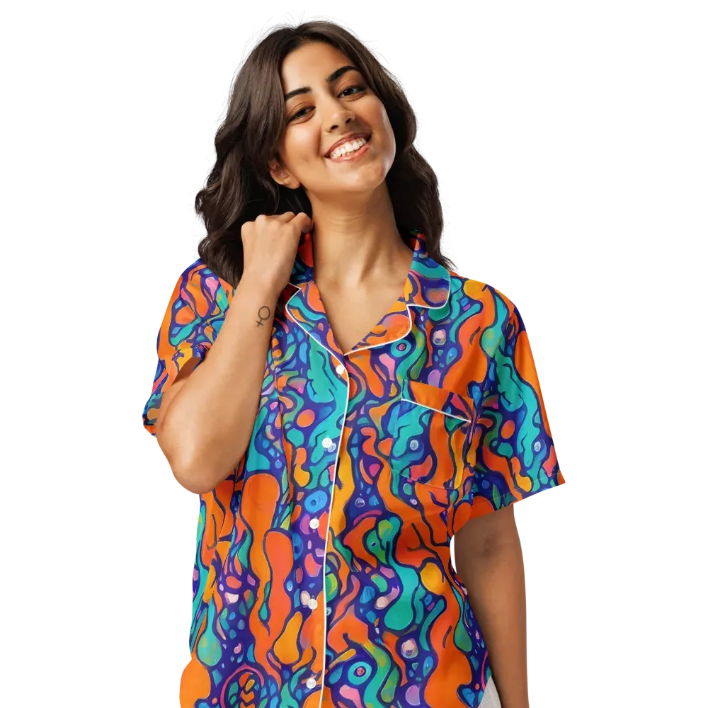 Chromatic Tidal Pool on Women's Short Sleeve Pajama Top — Front