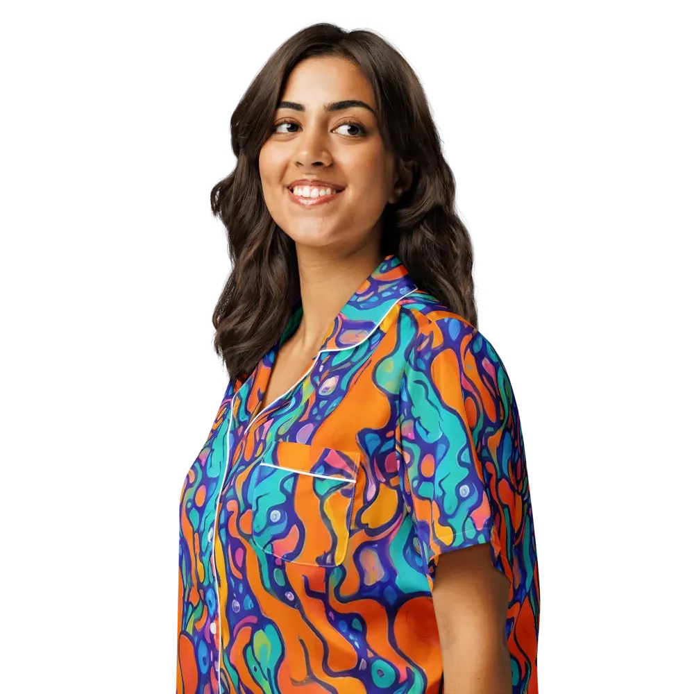 Chromatic Tidal Pool on Women's Short Sleeve Pajama Top — Left Front