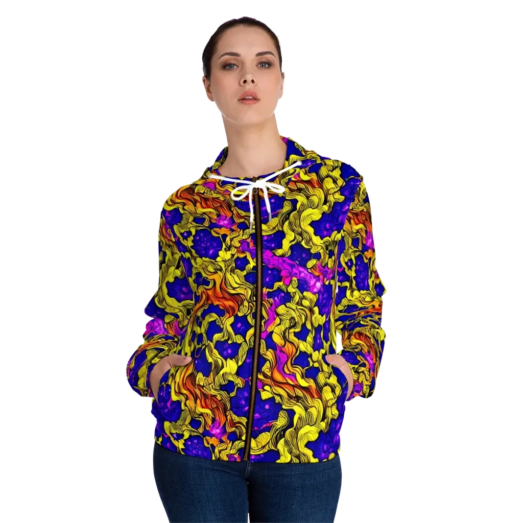 Ultraviolet Inferno on Women's Full-Zip Hoodie — Front On Person