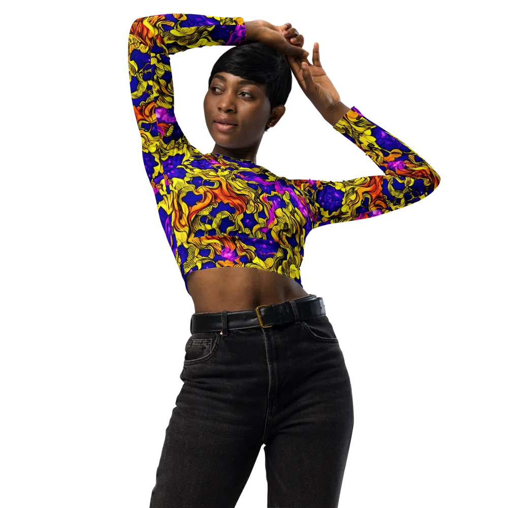 Ultraviolet Inferno on Long Sleeve Crop Top — Front