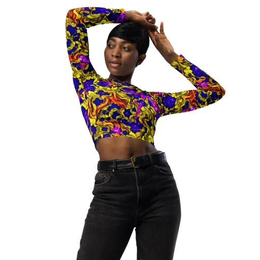 Ultraviolet Inferno on a Long Sleeve Crop Top
