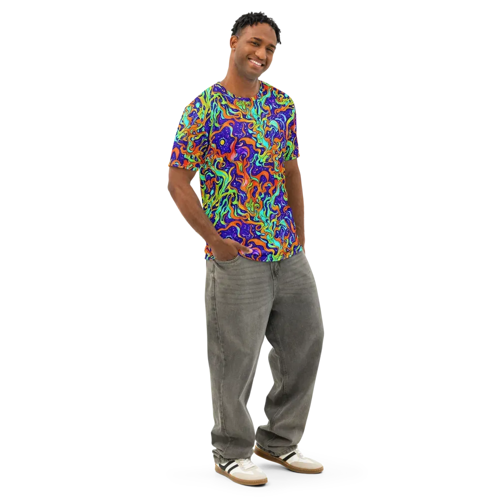 Lava Lagoon on Men's Cotton Crew Neck T-Shirt — Right Front