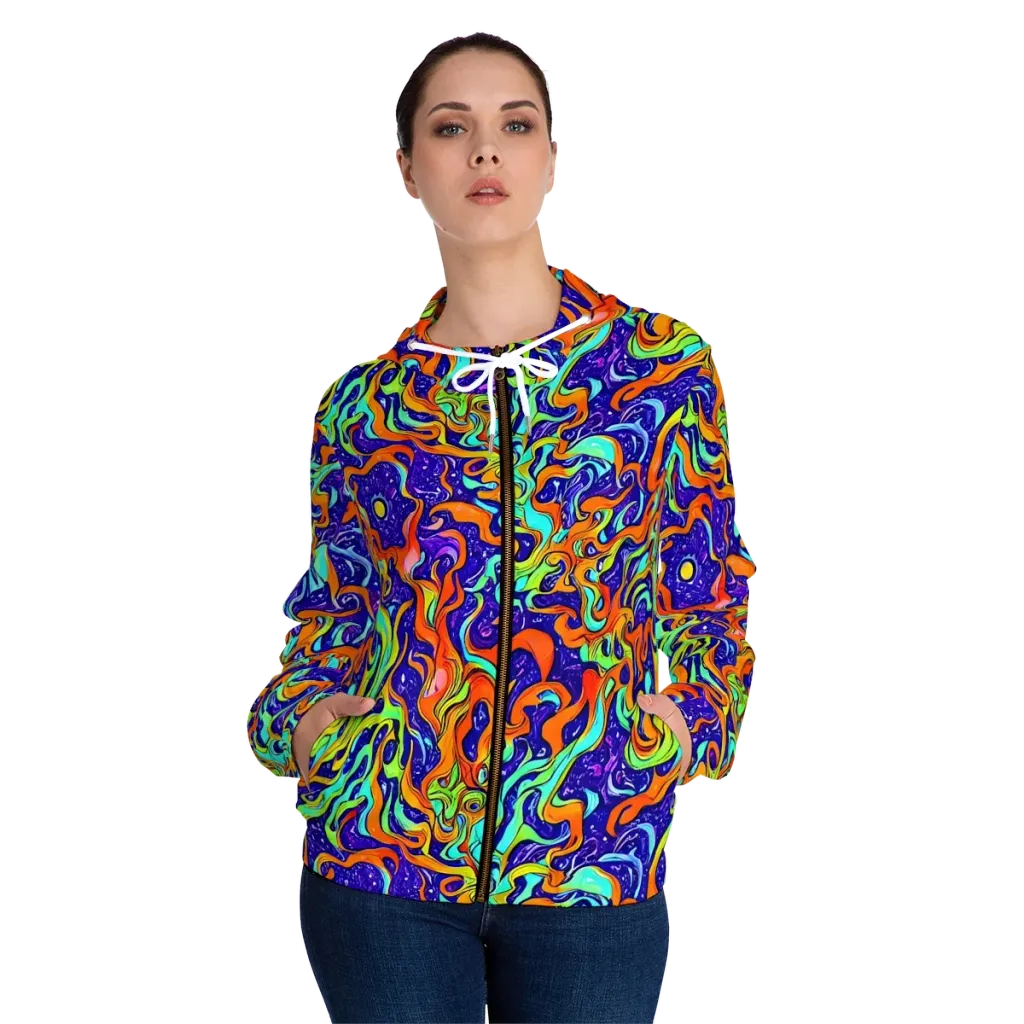 Lava Lagoon on Women's Full-Zip Hoodie — Front On Person