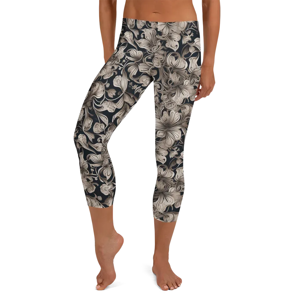 Sepia Bloom on Capri Leggings — Front