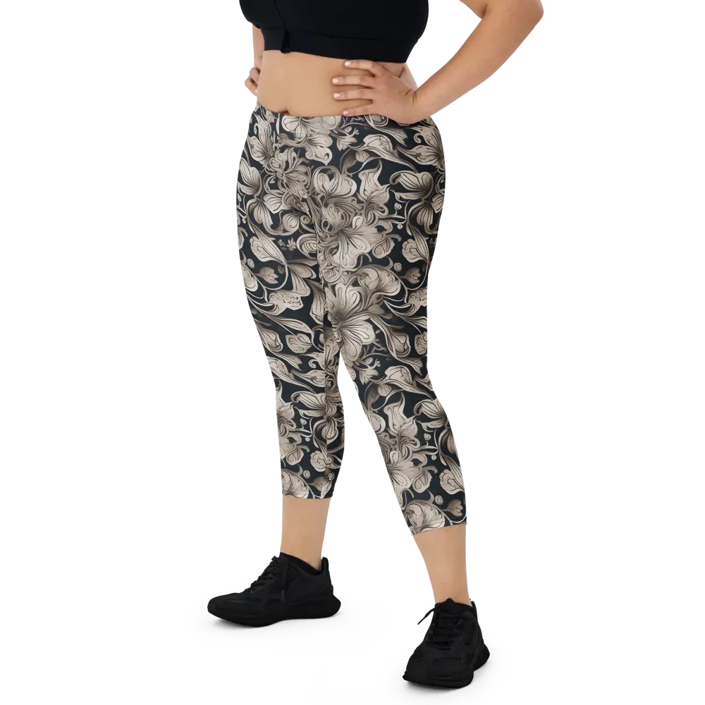 Sepia Bloom on Capri Leggings — Front