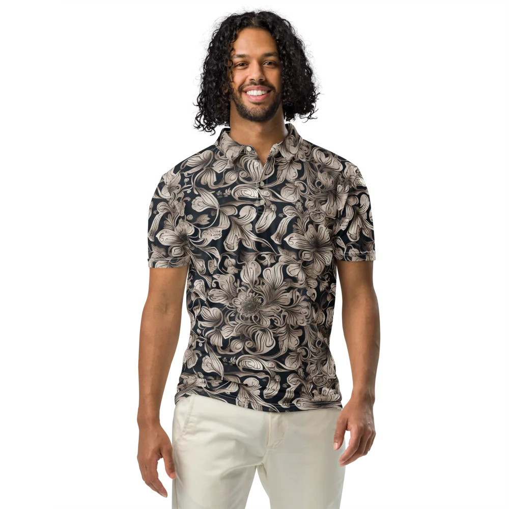 Sepia Bloom on Men's Slim Fit Polo Shirt — Front