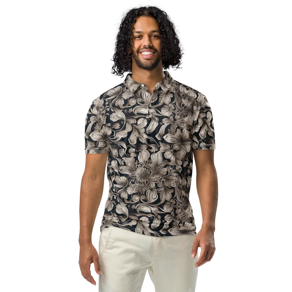 Sepia Bloom on Men's Slim Fit Polo Shirt — Front