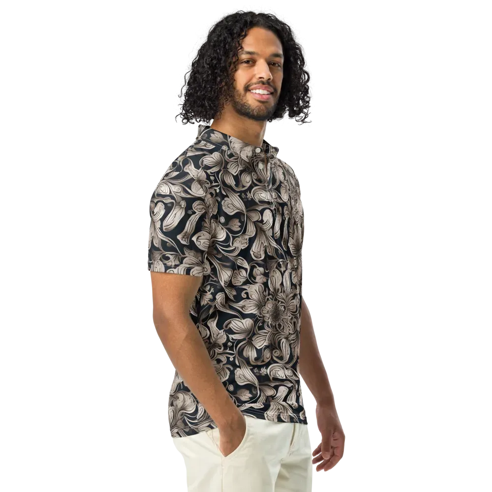 Sepia Bloom on Men's Slim Fit Polo Shirt — Right Front