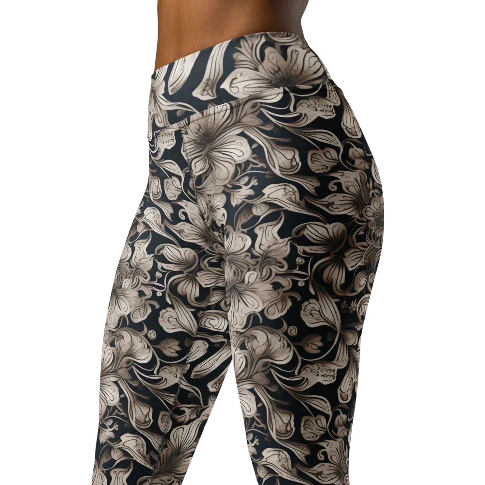 Sepia Bloom on Yoga Leggings — Left Front