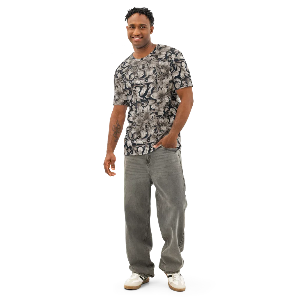 Sepia Bloom on Men's Cotton Crew Neck T-Shirt — Front