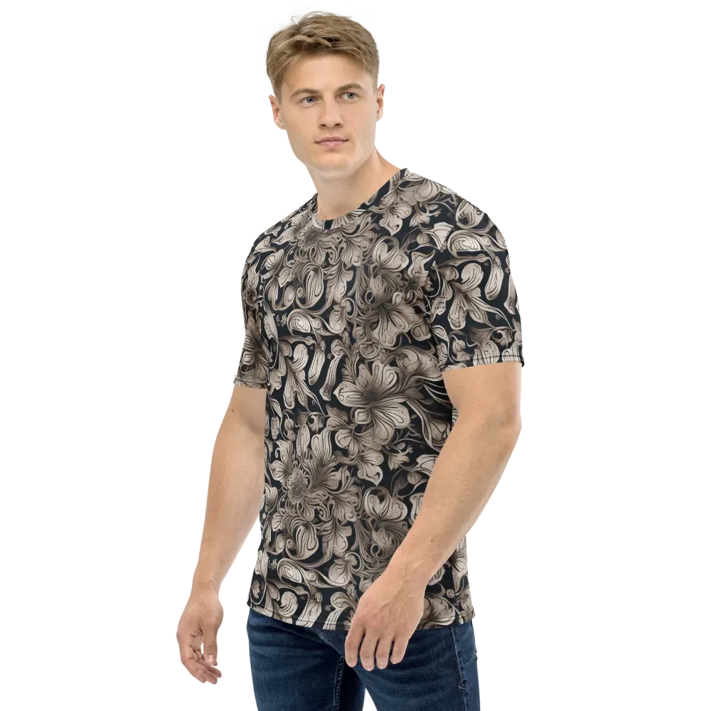 Sepia Bloom on Men's Crew Neck T-Shirt — Left