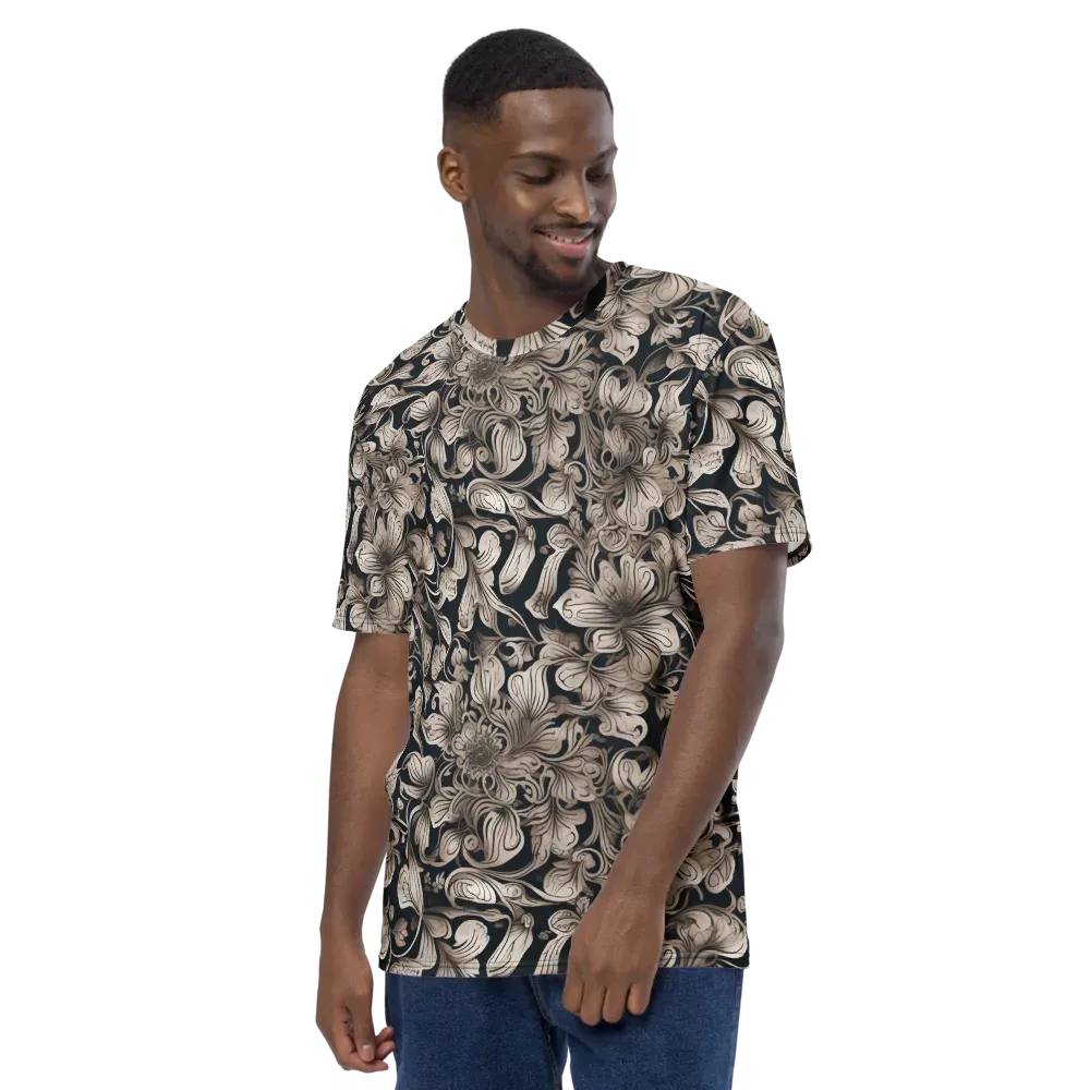 Sepia Bloom on Men's Crew Neck T-Shirt — Left