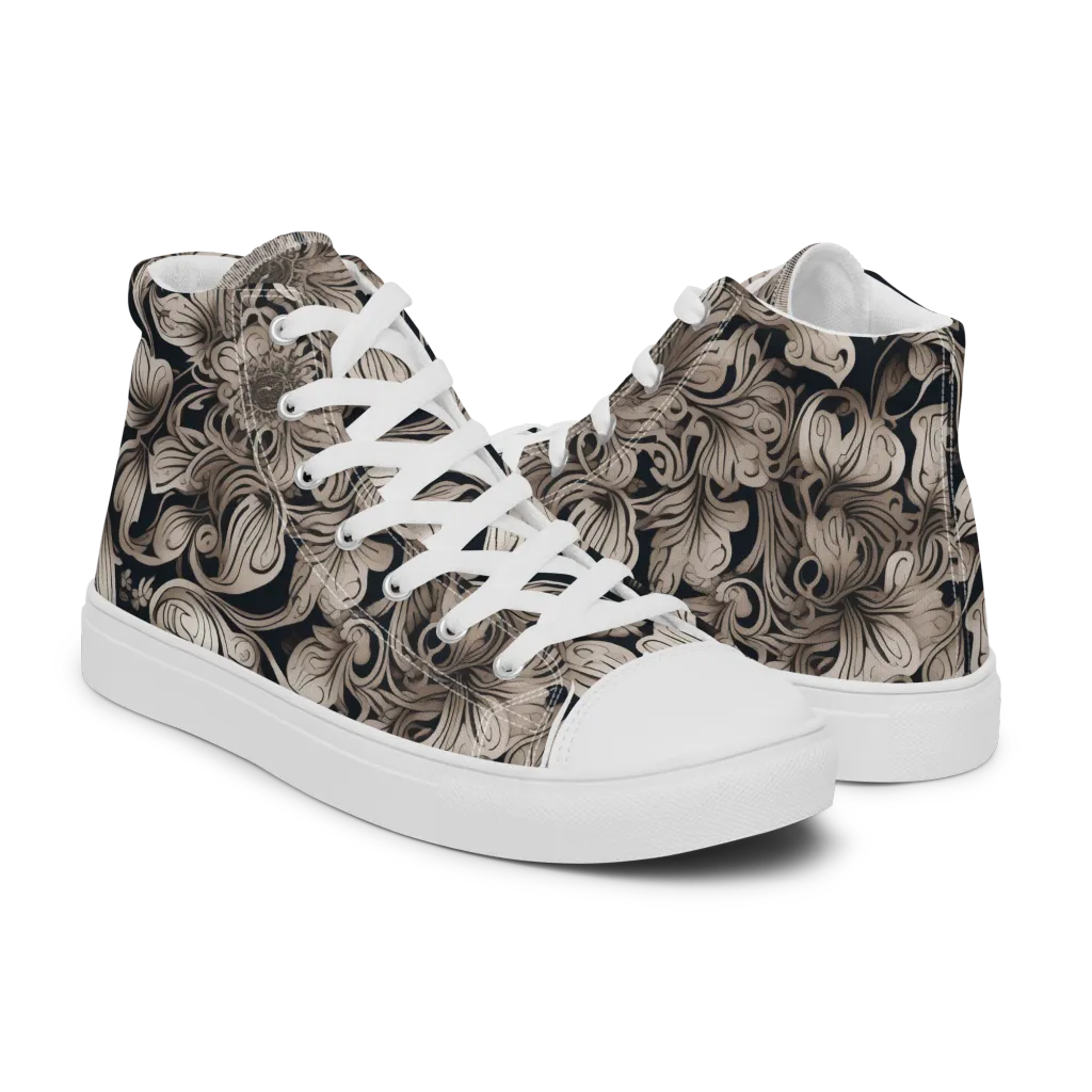 Sepia Bloom on Men's High Top Canvas Shoes — Right