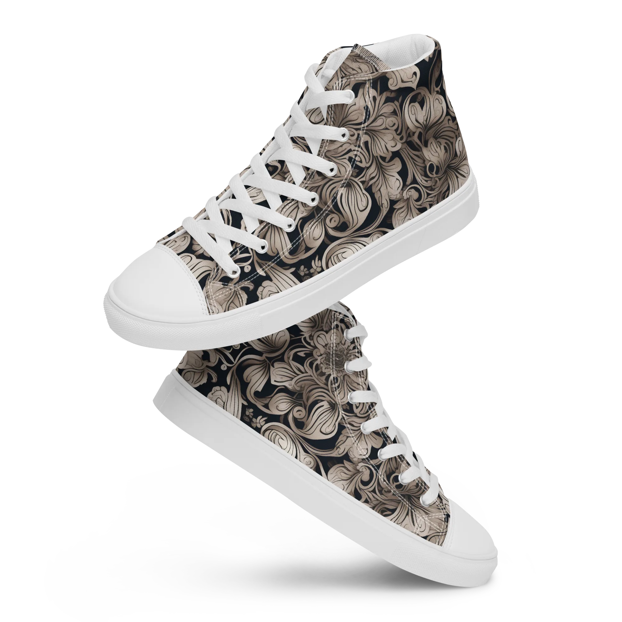 Sepia Bloom on Men's High Top Canvas Shoes — Front