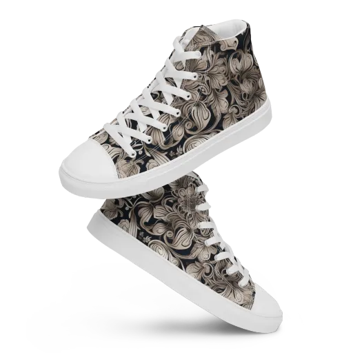 Sepia Bloom on a Men's High Top Canvas Shoes