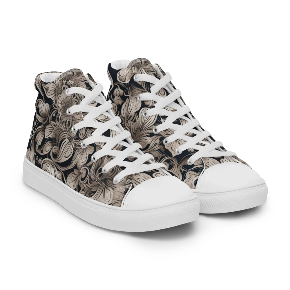 Sepia Bloom on Women's High Top Canvas Shoes — Right Front