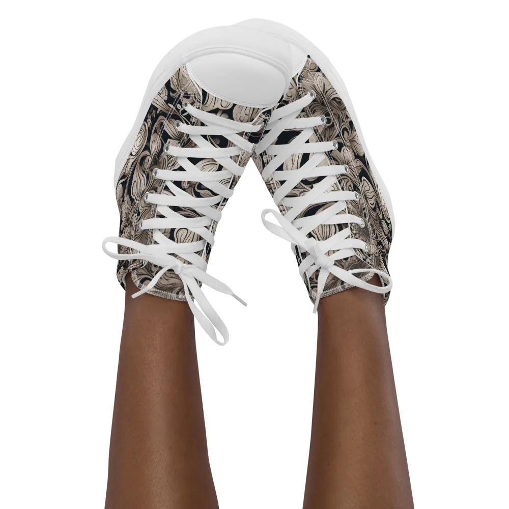 Sepia Bloom on Women's High Top Canvas Shoes — Front
