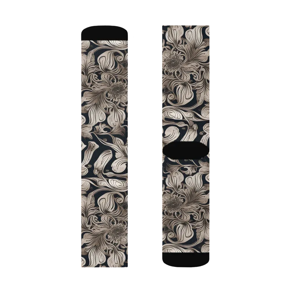 Sepia Bloom on Socks — Right Sock