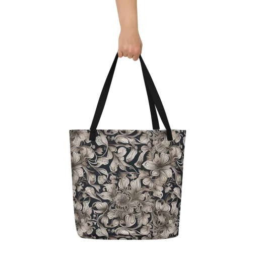 Sepia Bloom on a Large Tote Bag W/ Pocket