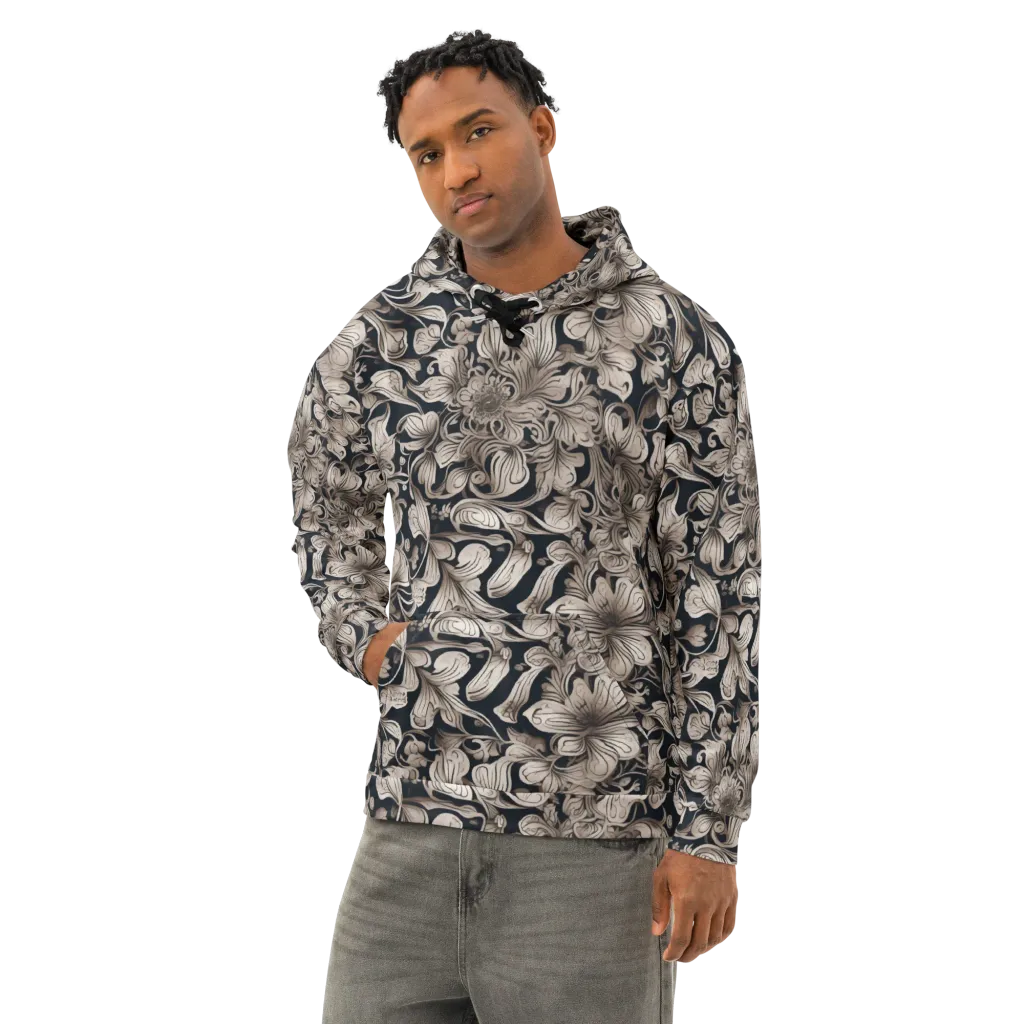 Sepia Bloom on Cotton Hoodie — Left Front
