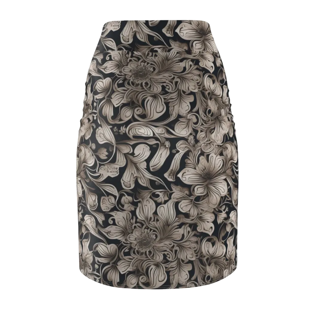 Sepia Bloom on Pencil Skirt — Back