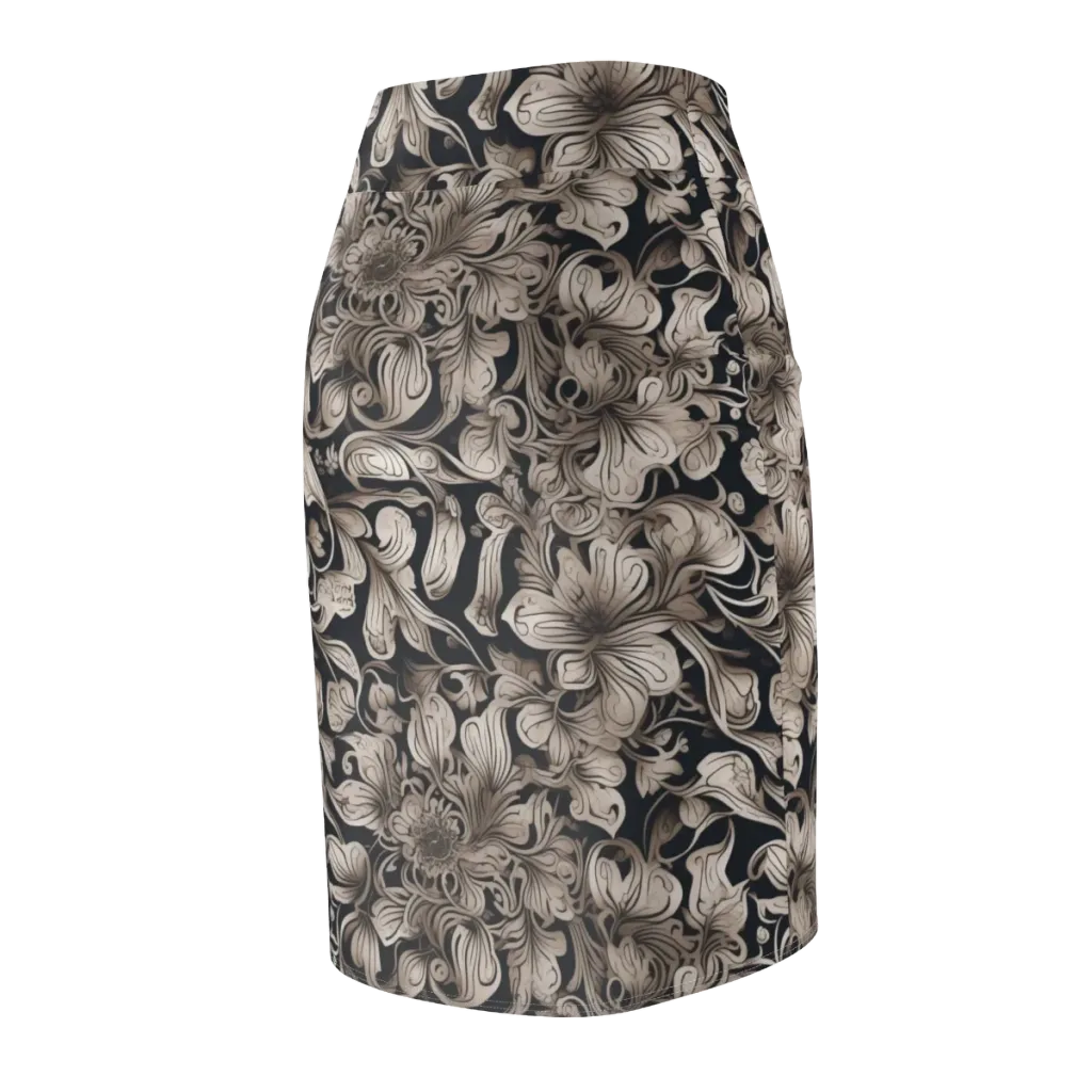 Sepia Bloom on Pencil Skirt — Back Side