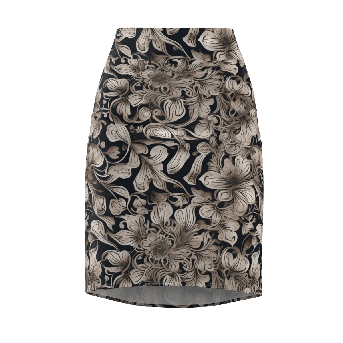 Sepia Bloom on Pencil Skirt — Front