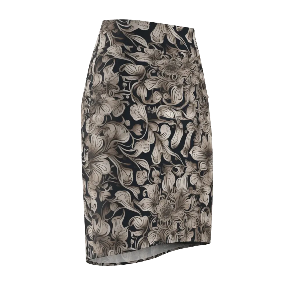 Sepia Bloom on Pencil Skirt — Front Side