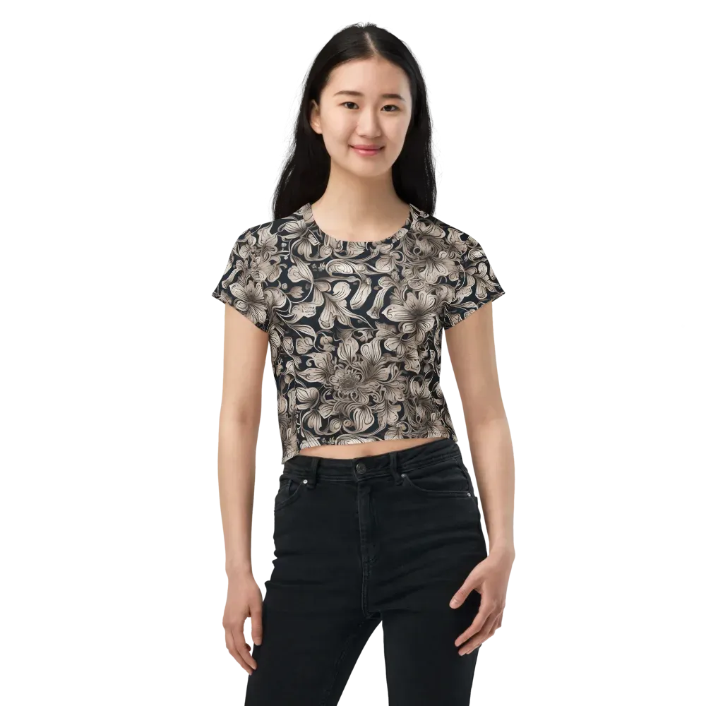 Sepia Bloom on Crop Tee — Front