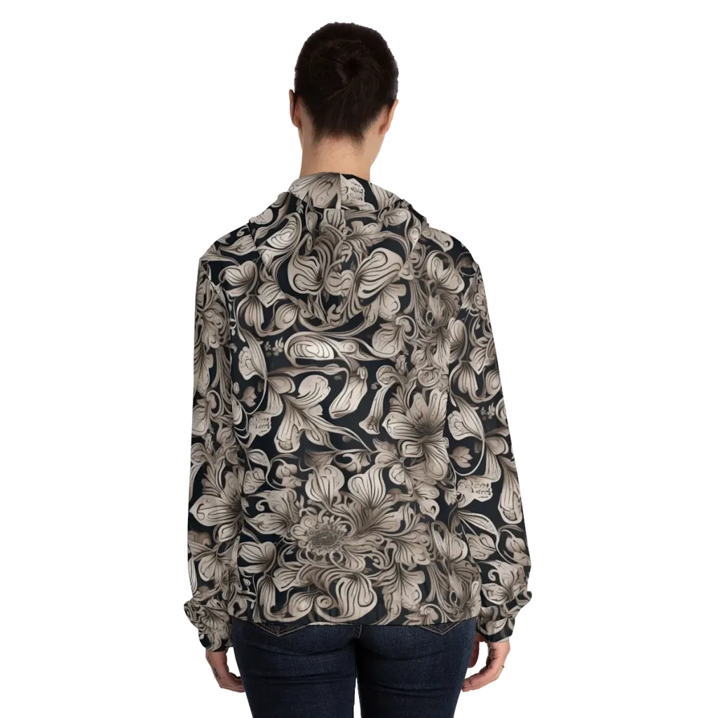 Sepia Bloom on Women's Full-Zip Hoodie — Back On Person