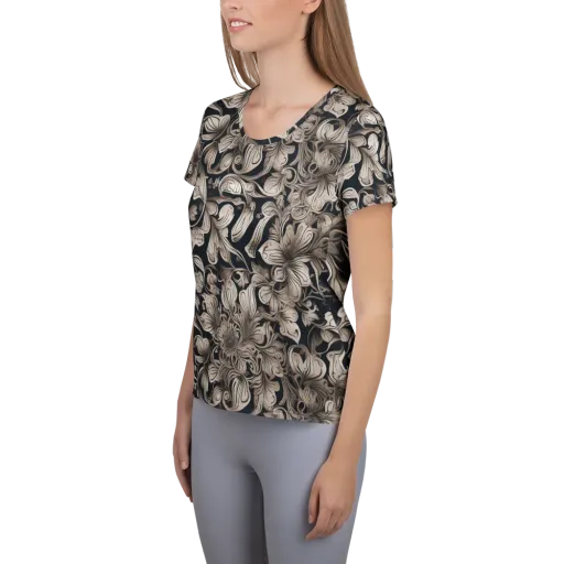 Sepia Bloom on a Women's Athletic T-Shirt