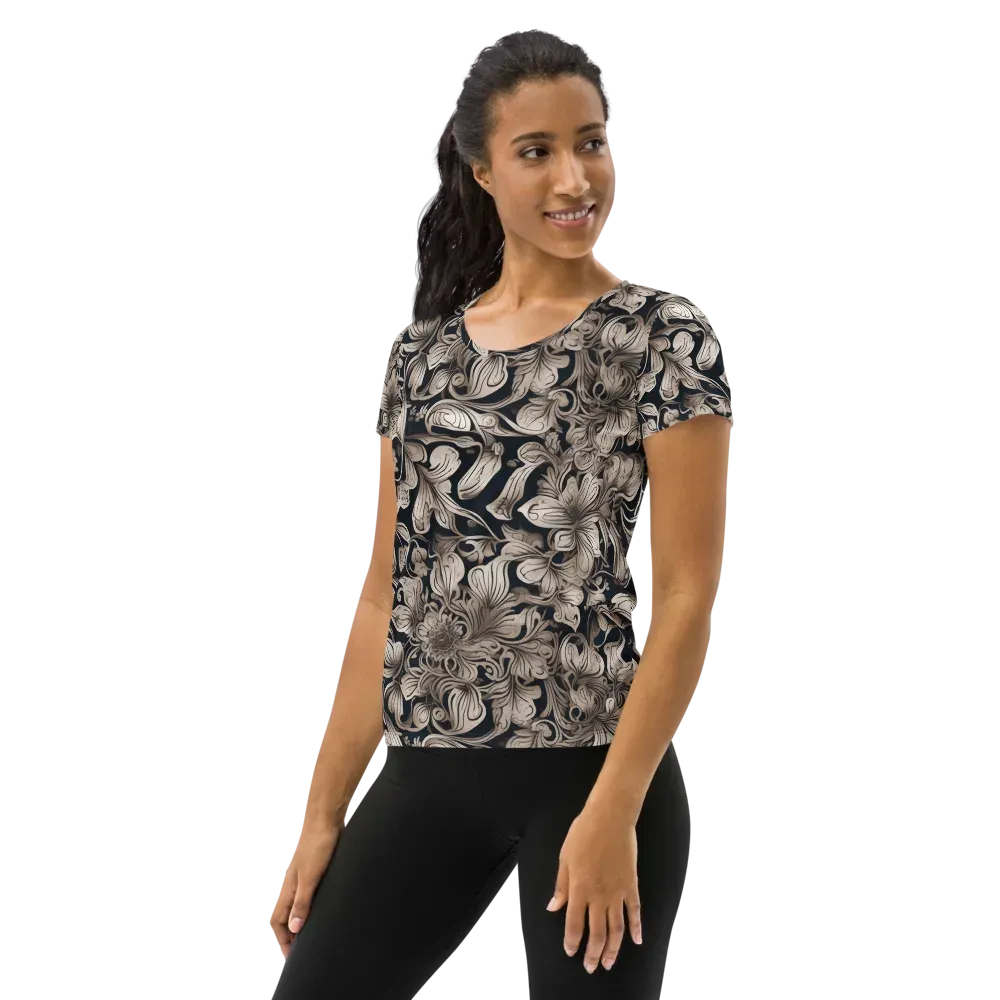 Sepia Bloom on Women's Athletic T-Shirt — Left
