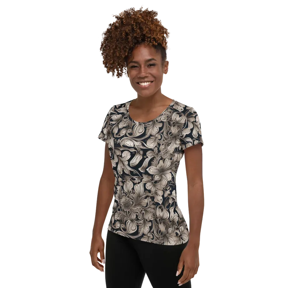 Sepia Bloom on Women's Athletic T-Shirt — Left