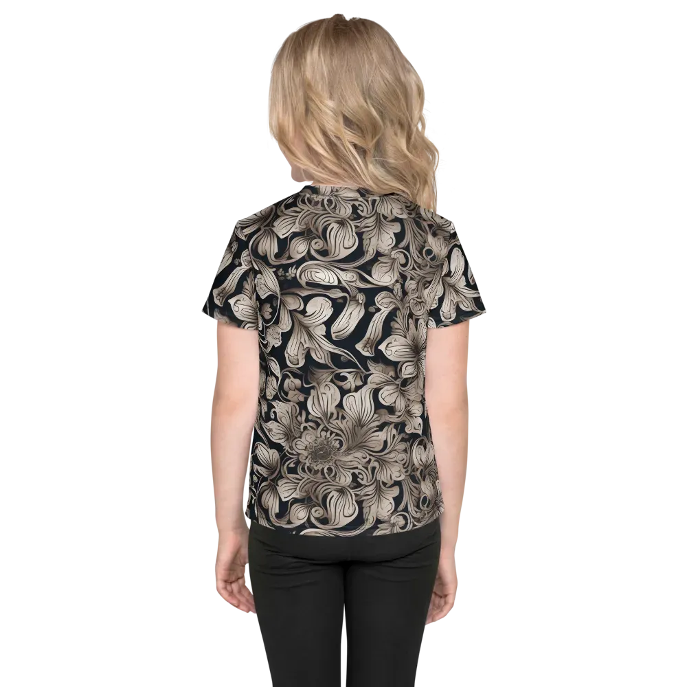 Sepia Bloom on Kids Crew Neck T-Shirt — Back