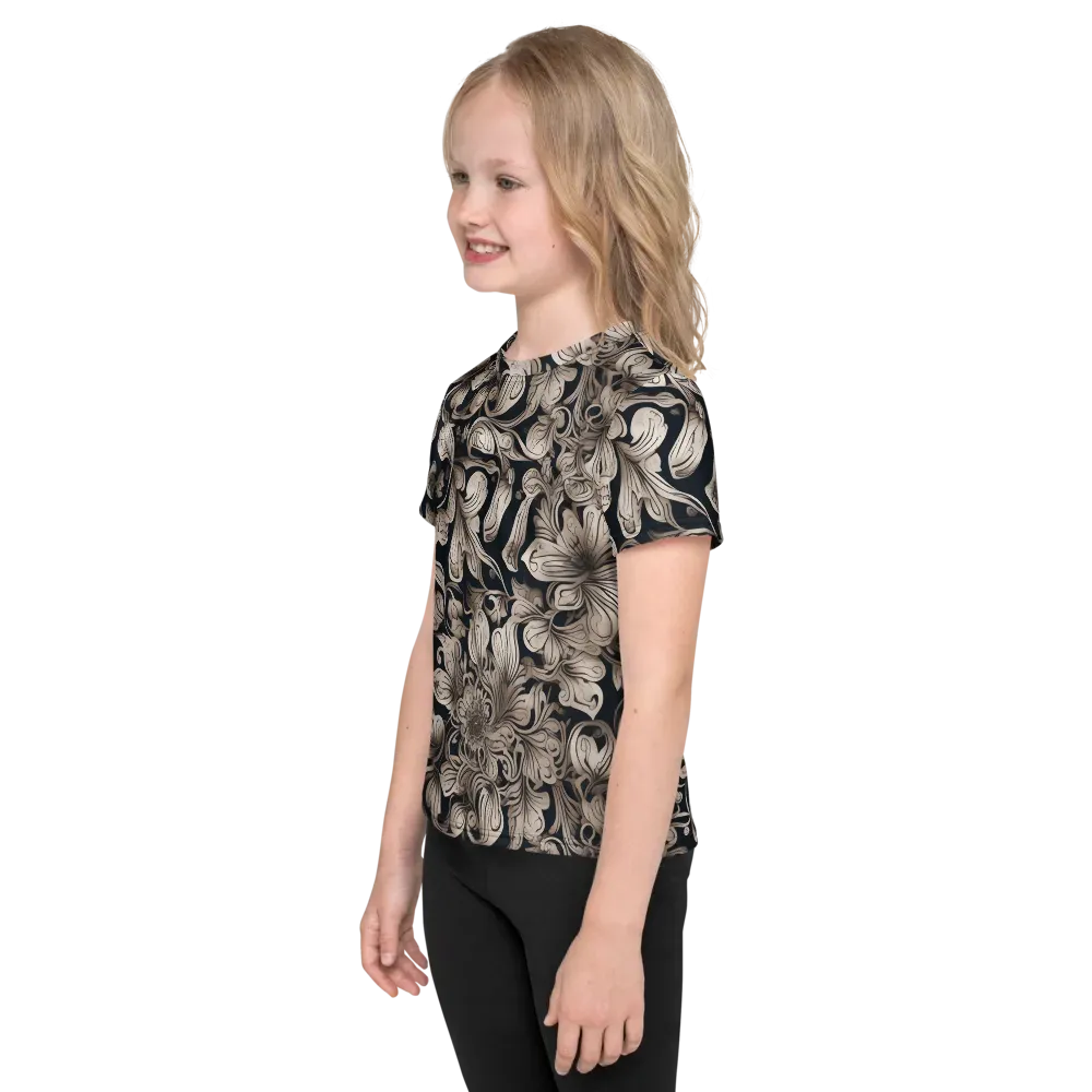 Sepia Bloom on Kids Crew Neck T-Shirt — Left