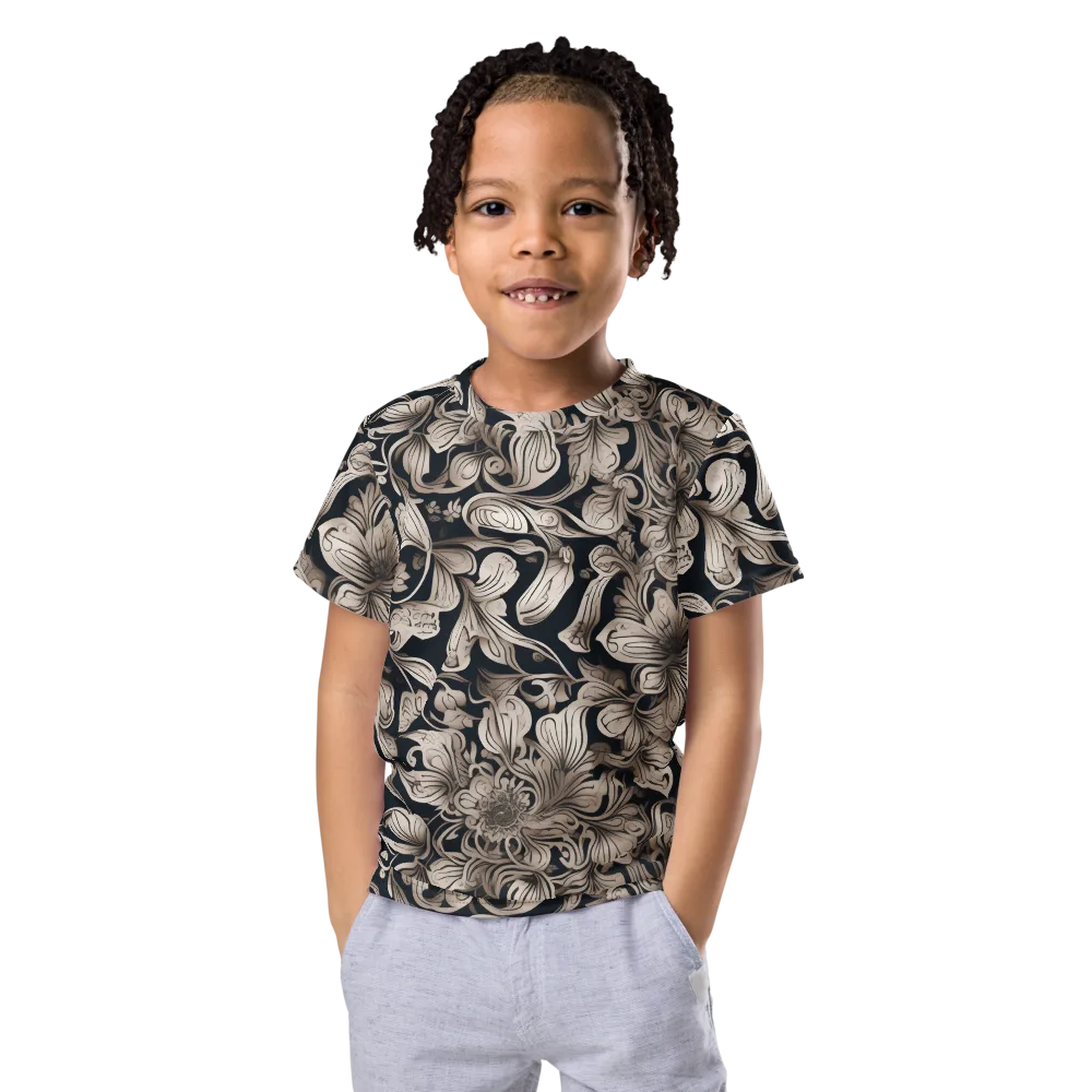 Sepia Bloom on Kids Crew Neck T-Shirt — Front