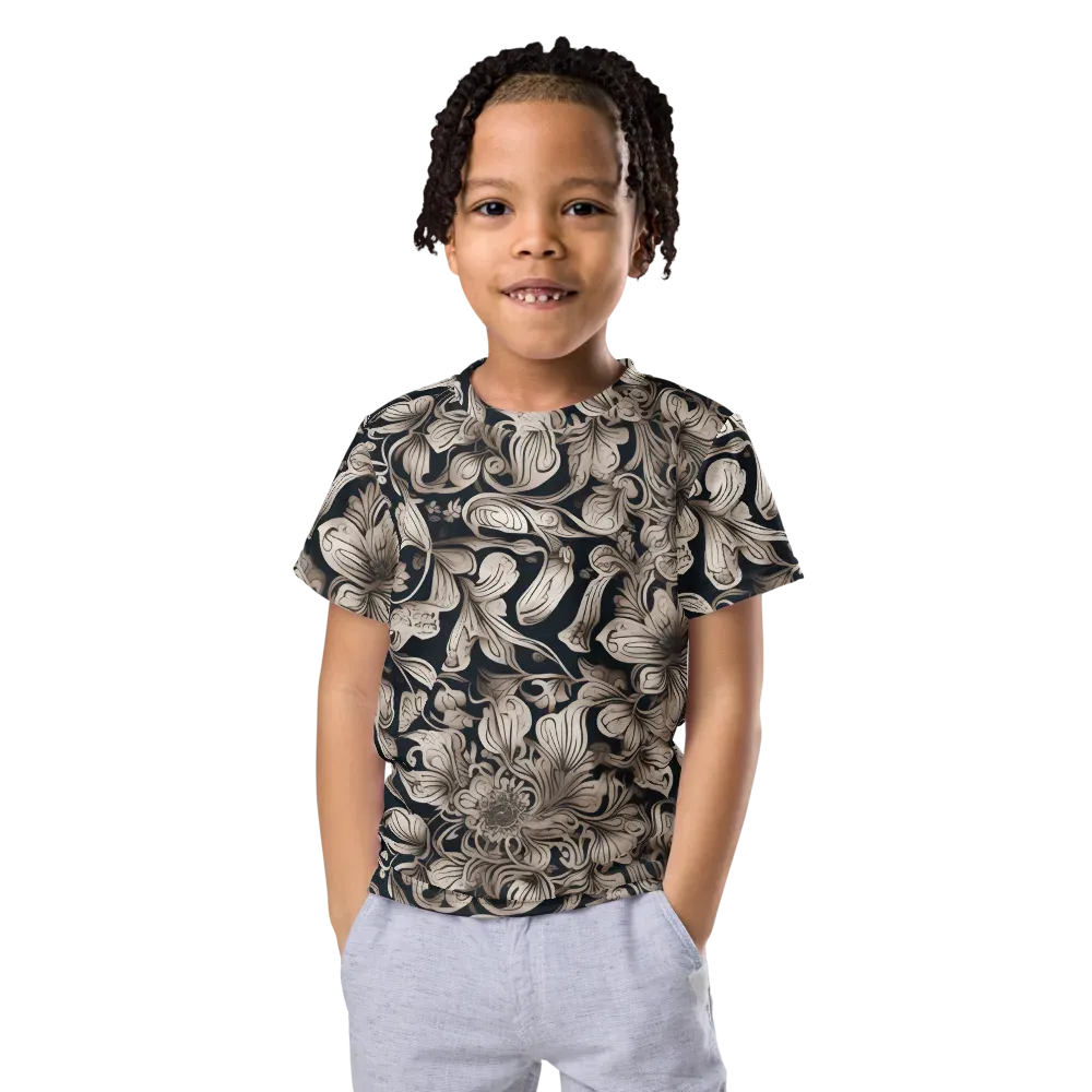 Sepia Bloom on Kids Crew Neck T-Shirt — Front