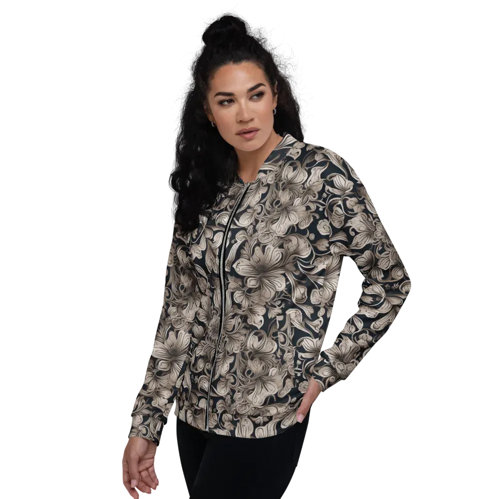 Sepia Bloom on Bomber Jacket — Left
