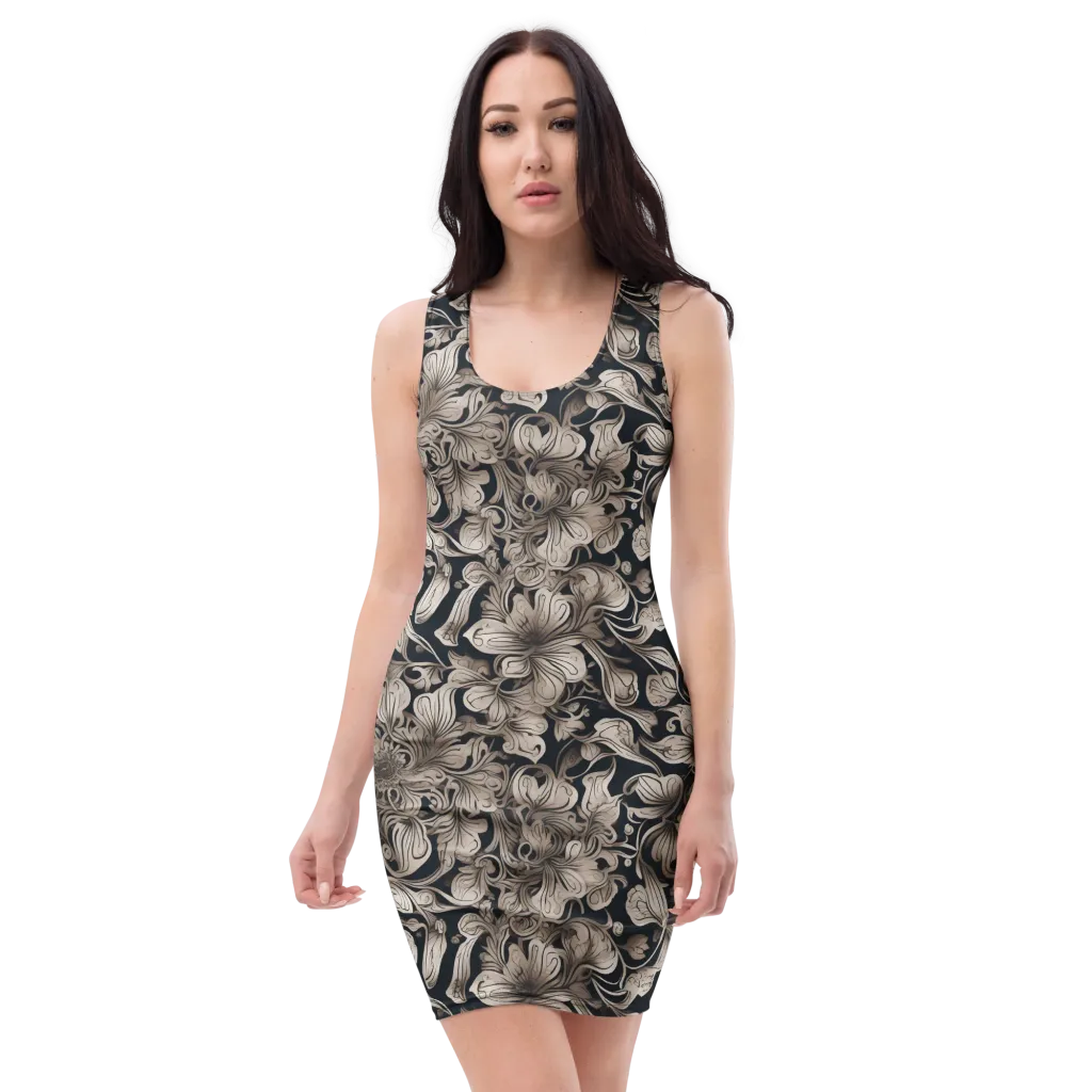 Sepia Bloom on Bodycon Dress — Front