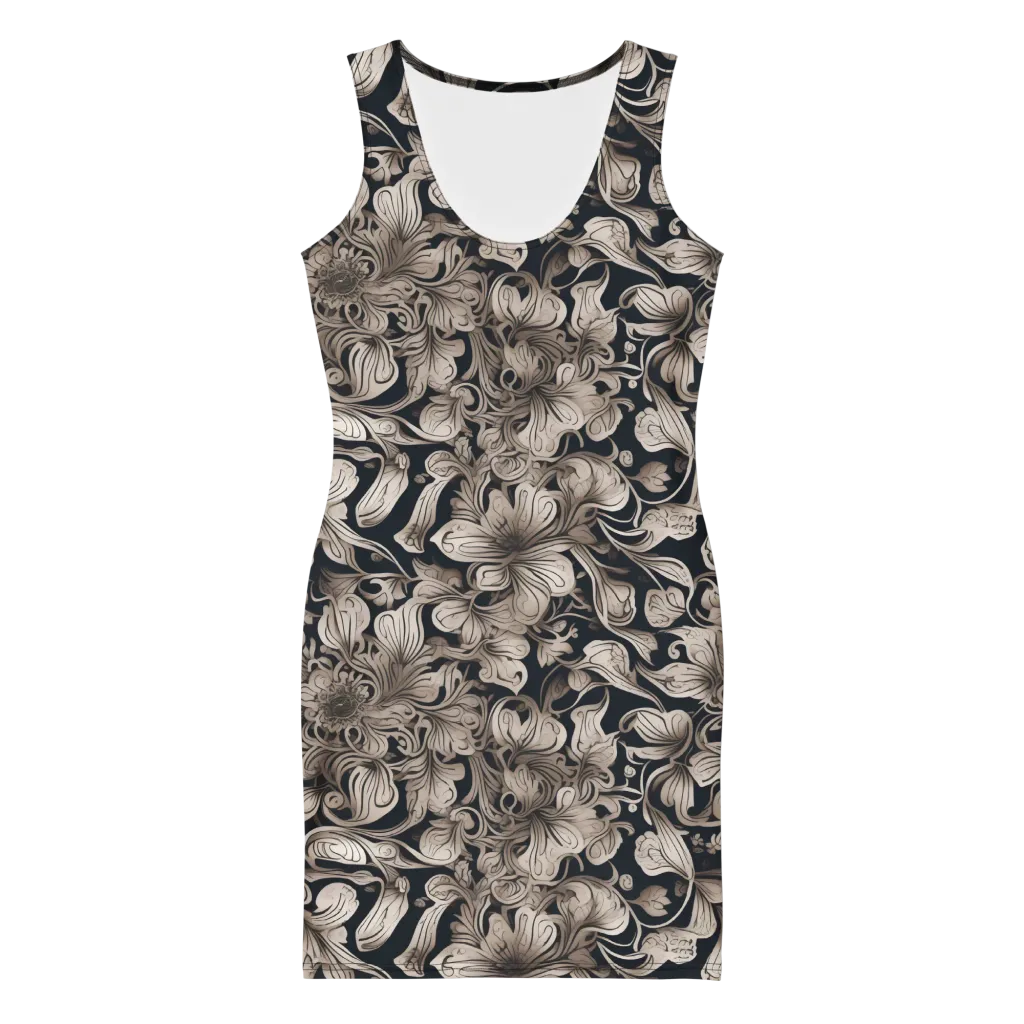 Sepia Bloom on Bodycon Dress — Front