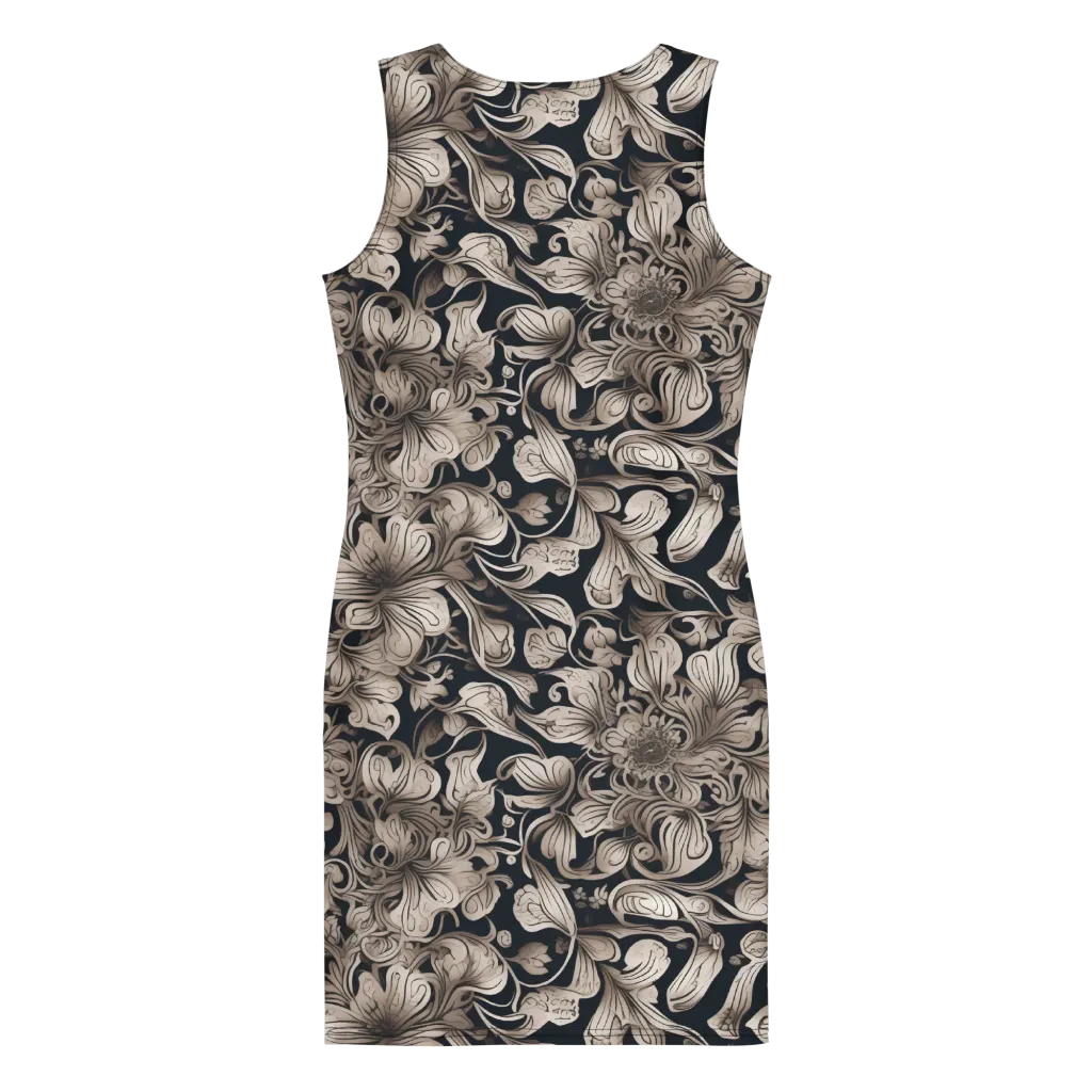 Sepia Bloom on Bodycon Dress — Back