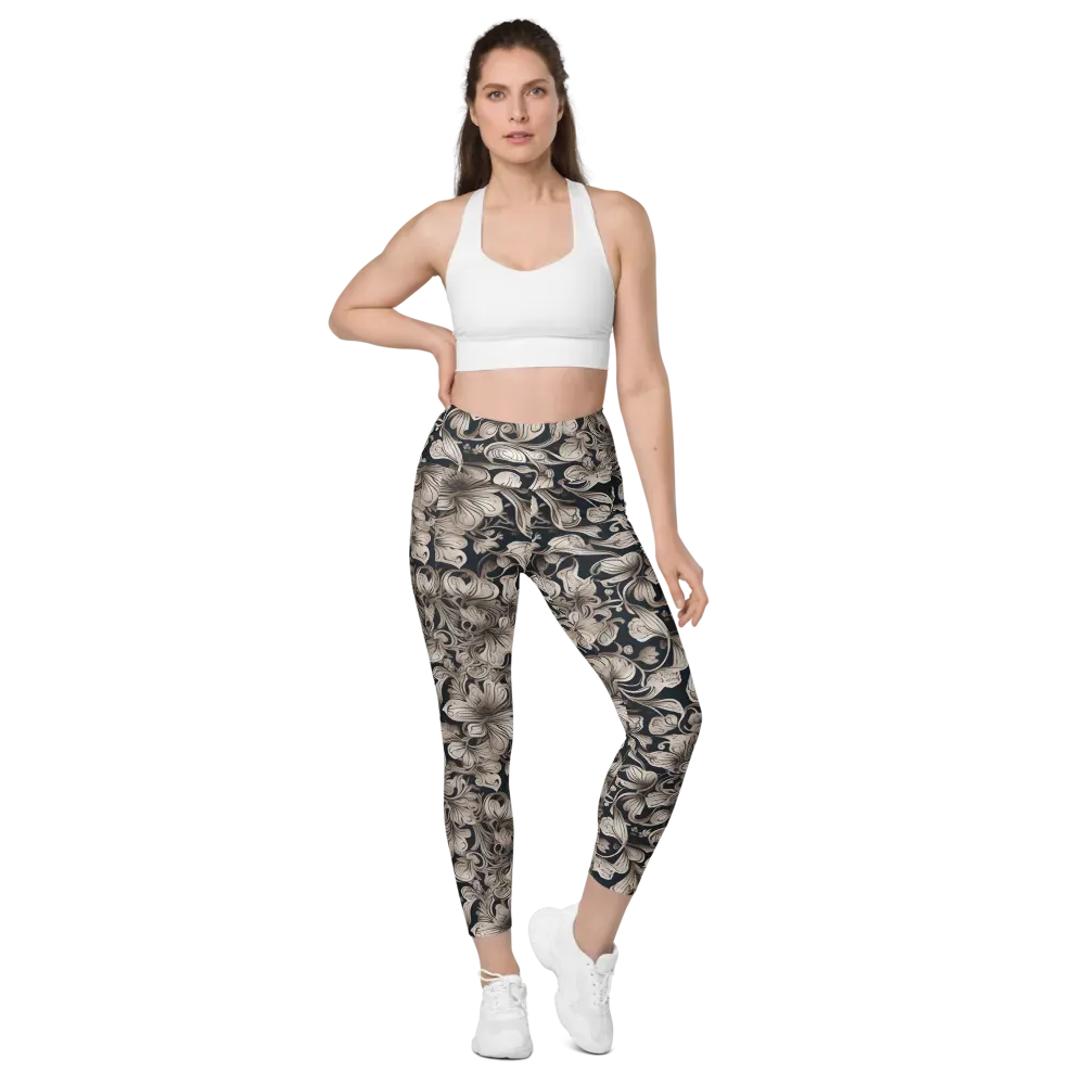 Sepia Bloom on Leggings with Pockets — Front
