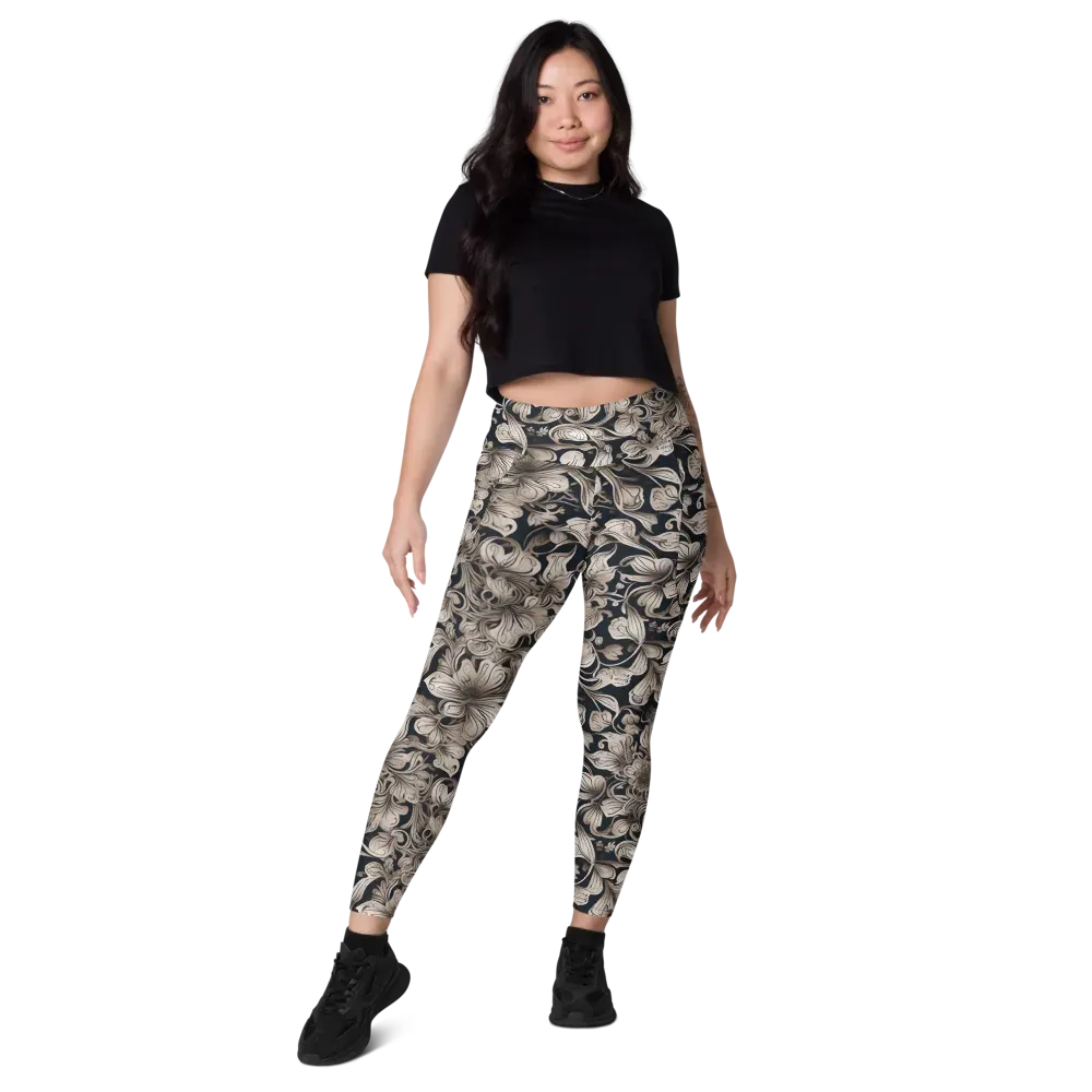 Sepia Bloom on Leggings with Pockets — Front