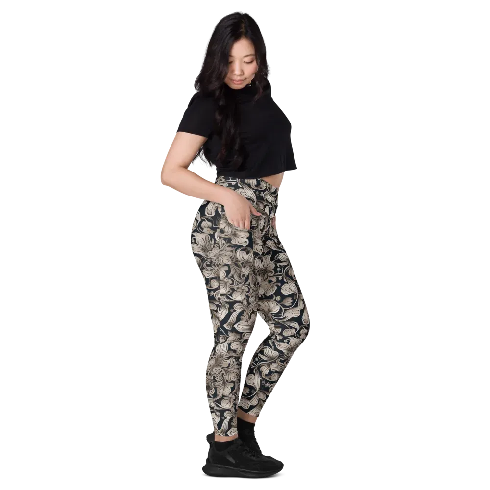 Sepia Bloom on Leggings with Pockets — Right