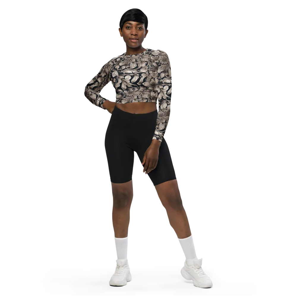 Sepia Bloom on Long Sleeve Crop Top — Front