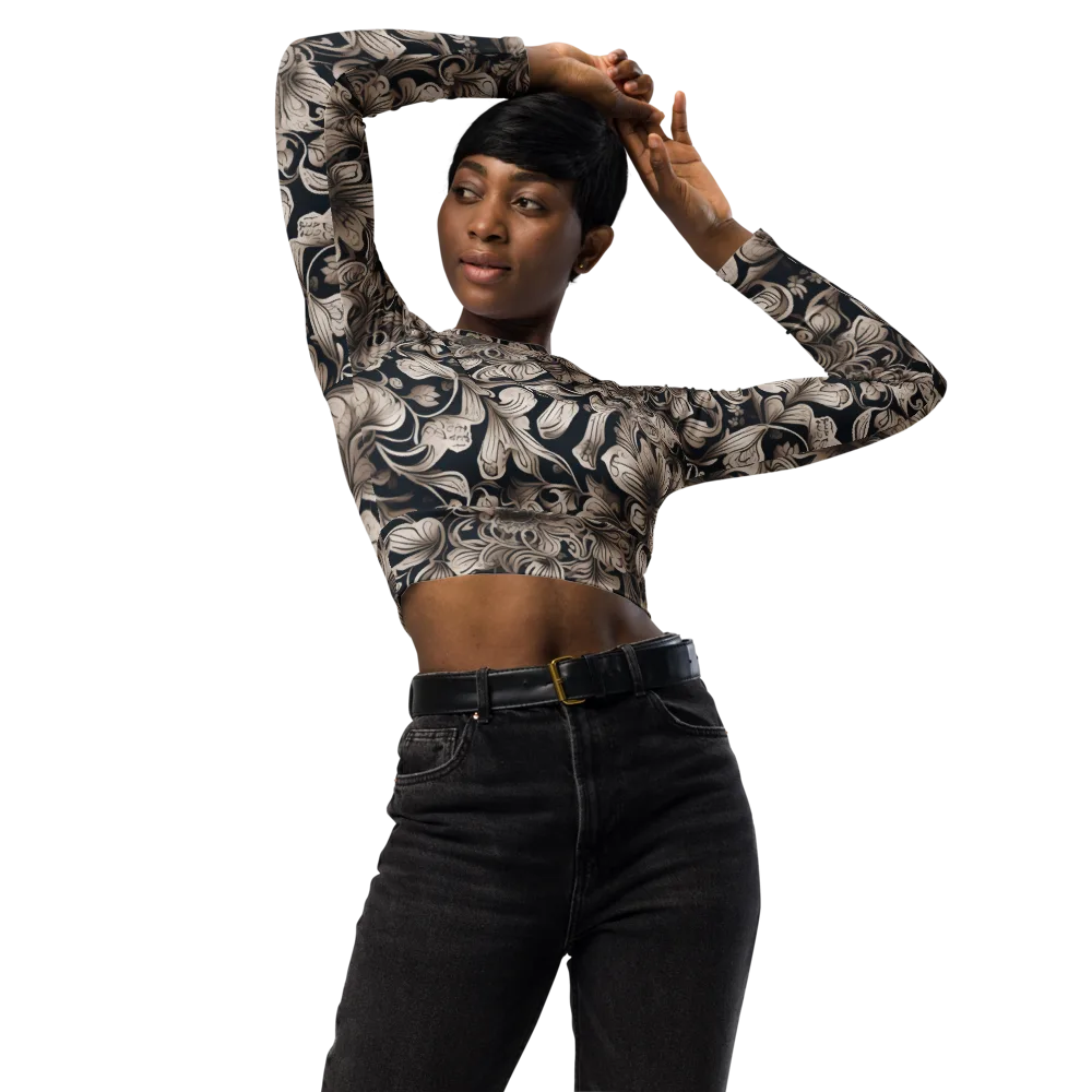 Sepia Bloom on Long Sleeve Crop Top — Front