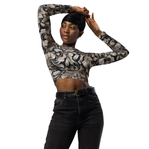 Sepia Bloom on a Long Sleeve Crop Top