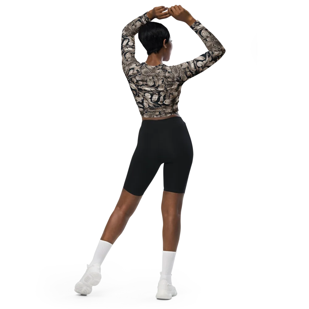 Sepia Bloom on Long Sleeve Crop Top — Back