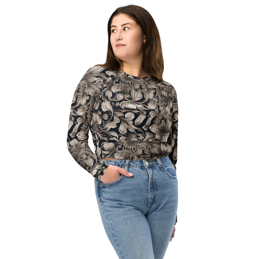 Sepia Bloom on Long Sleeve Crop Top — Front